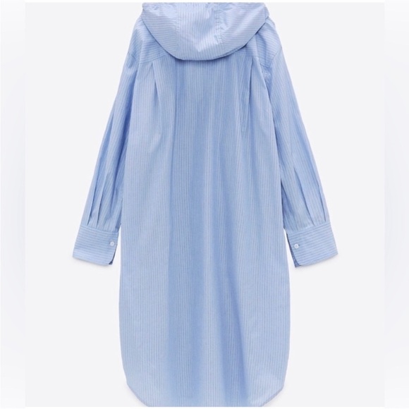 Zara oversized hooded poplin dress Size Medium NWT striped blue - Picture 4 of 8